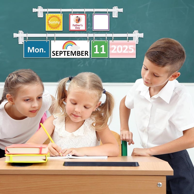 EggSun 96 Cards Classroom Bulletin Board Decorations Set for Teachers,Flip Calendar with Holder for Classroom,Adjustable Calendar,Preschool Elementary Home Decor Supplies（Rainbow） - Image 4